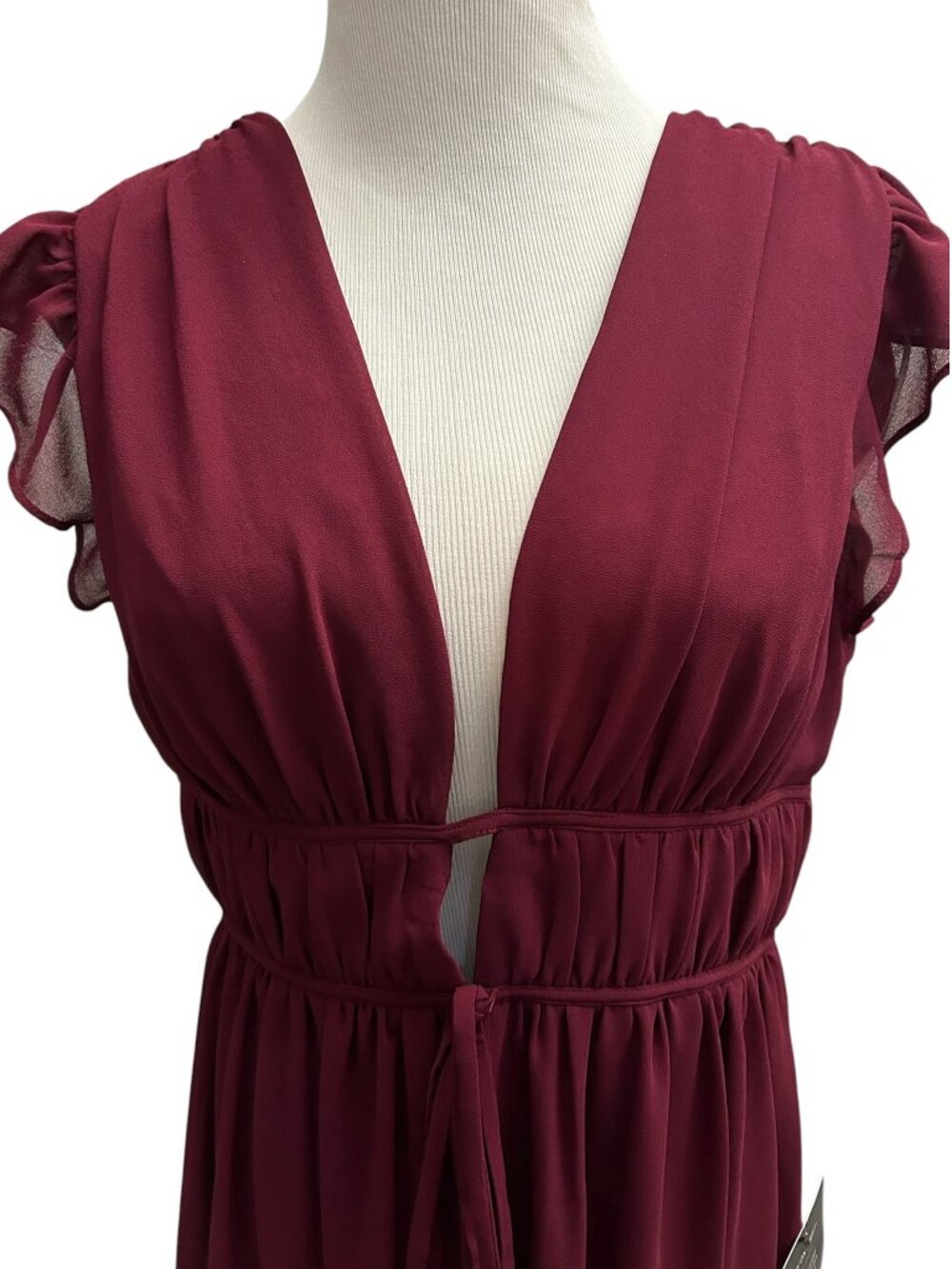Lulus I'm All Yours Size L Large Burgundy Ruffled V-Neck Party Maxi Dress NWT - Picture 9 of 13